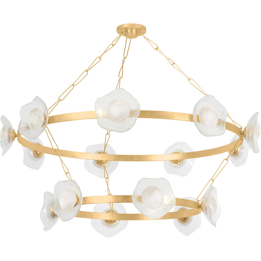 Almandin 15-Light Chandelier by Corbett in vintage gold leaf. Made from iron in a unique style.