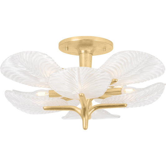Kamal Semi Flush by Corbett in vintage gold leaf. Made from iron in a unique style.