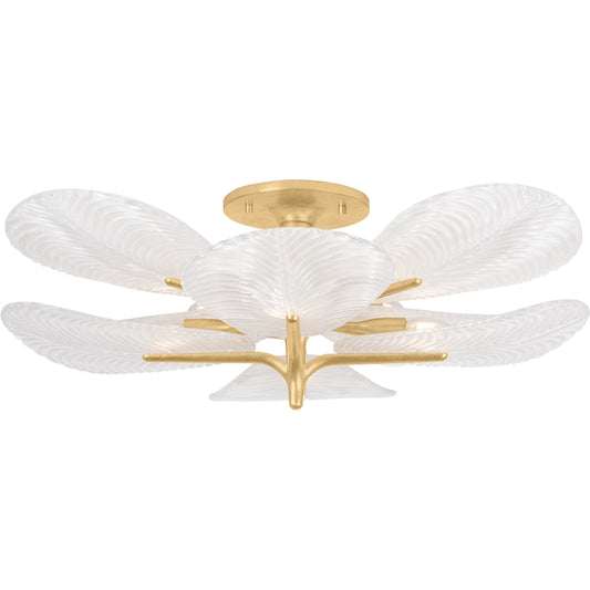 Kamal Semi Flush by Corbett in vintage gold leaf. Made from iron in a unique style.