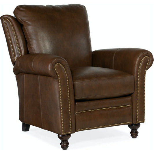 001 None | Unknown | Richardson High Leg Reclining Lounger by Bradington-Young by Hooker Furniture in brown and plantation, brass. Made from 100% leather in a unique style.
