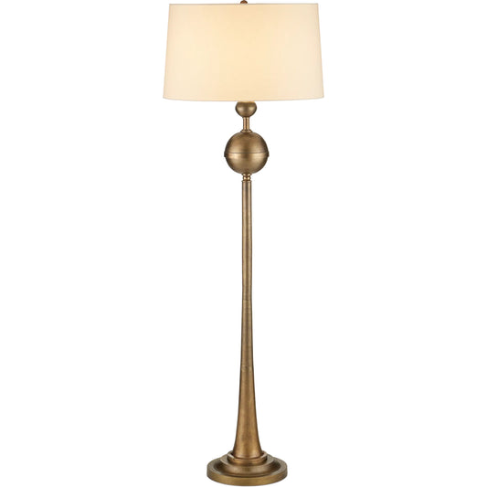 Boullee Floor Lamp by Currey and Company in antique brass. Made from cast aluminum in a traditional style.