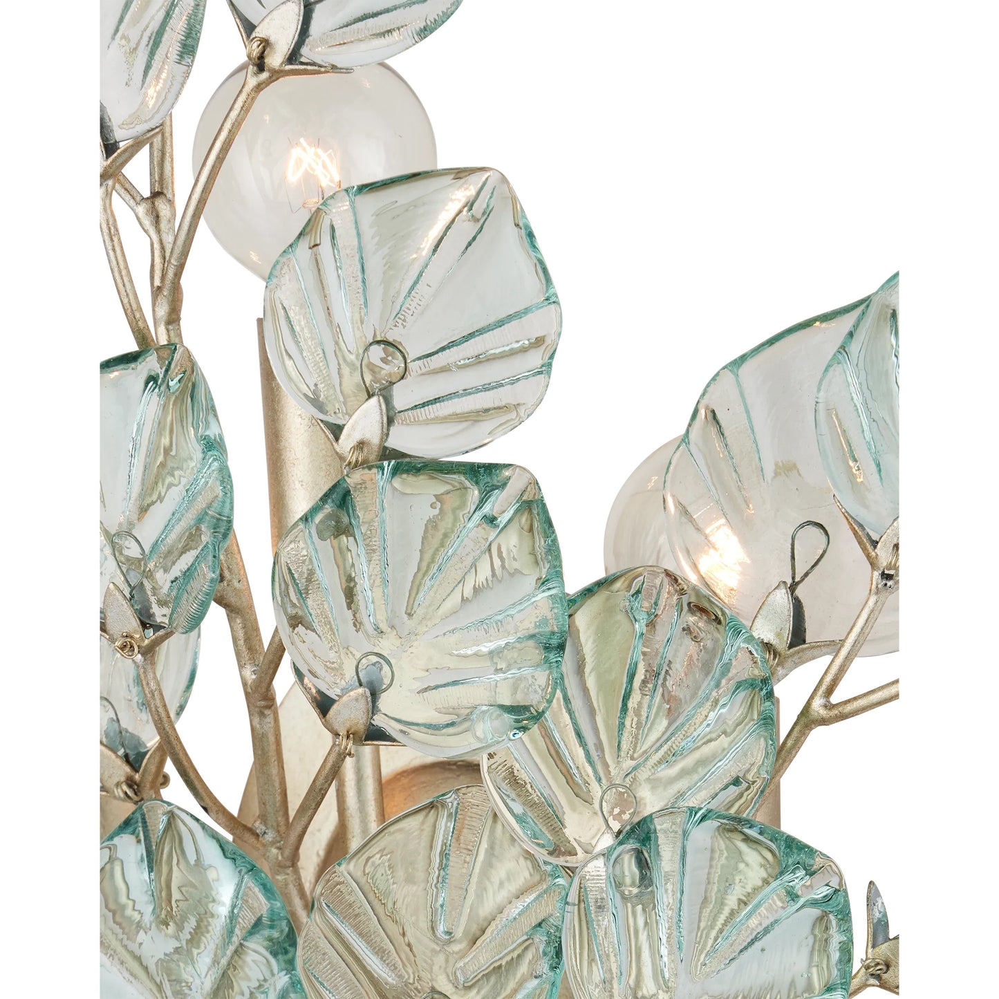 002 SI-2524237 | Closeup | Baobab Wall Sconce by Currey and Company in clear, contemporary silver leaf. Made from recycled glass, wrought iron in a modern style.