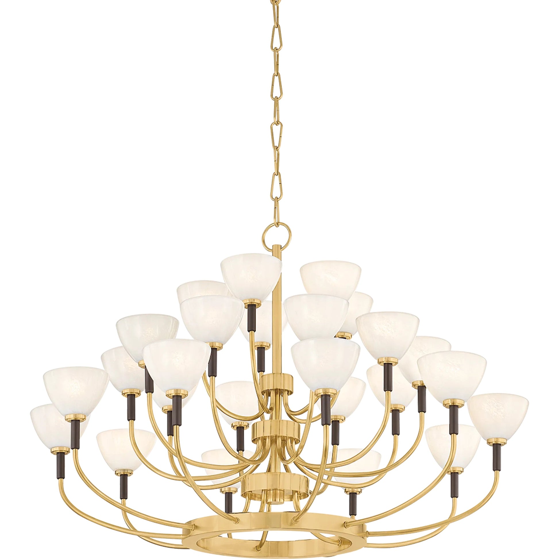 Brahm 25-Light Chandelier by Corbett in vintage polished brass, bronze. Made from brass in a unique style.