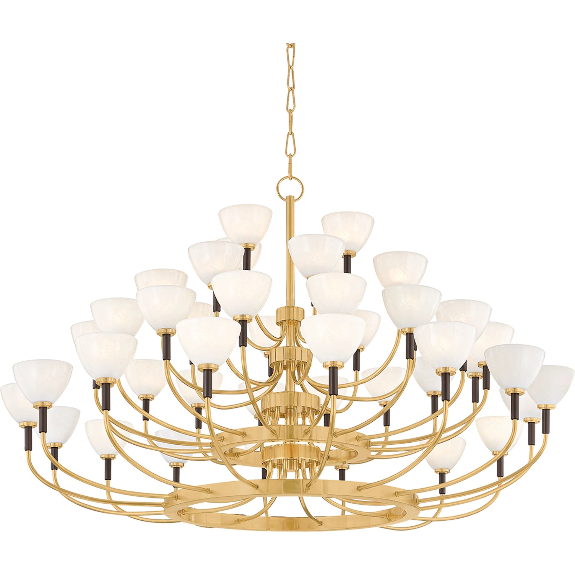 Brahma 44-Light Chandelier by Corbett in vintage polished brass, bronze. Made from brass in a unique style.