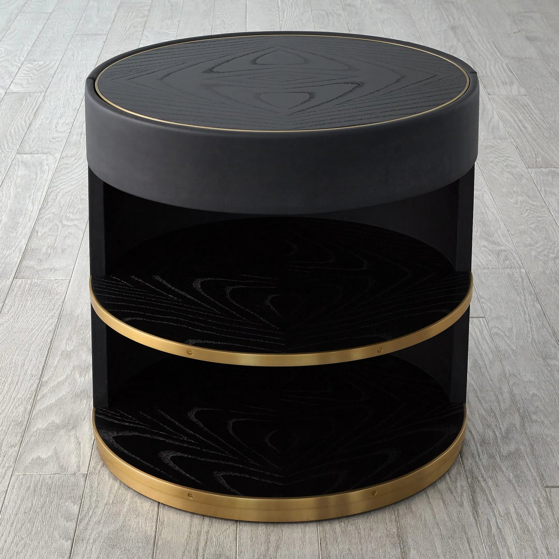 Ellipse Bedside Cabinet by Global Views in black. Made from poplar, oak, black lacquer in a modern style.