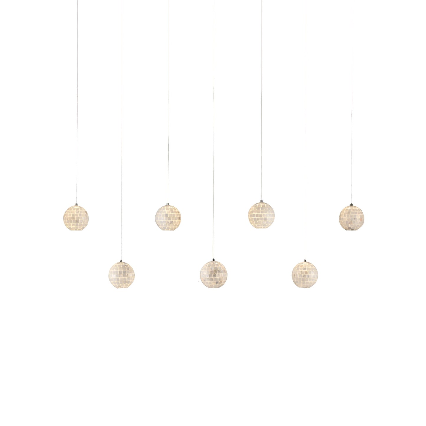 002 SI-1923909 | Additional Silo | Finhorn Rectangular 7-LIGHT Multi-Drop Pendant by Currey and Company in pearl, silver. Made from pearl, mother of pearl in a modern style.