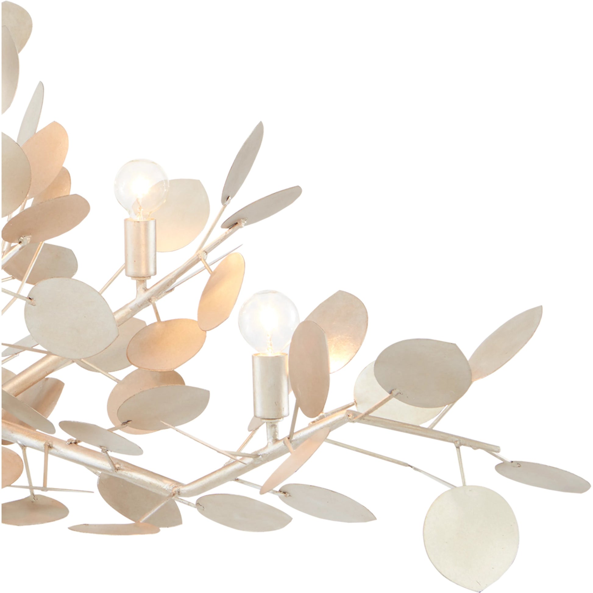 Lunaria Oval Chandelier by Currey and Company in contemporary silver leaf. Made from wrought iron in a transitional style.