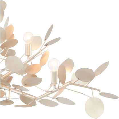 Lunaria Oval Chandelier by Currey and Company in contemporary silver leaf. Made from wrought iron in a transitional style.