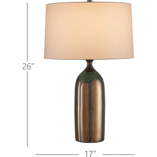 Cuprum Table Lamp by Currey and Company in dark green, copper. Made from ceramic in a unique style.