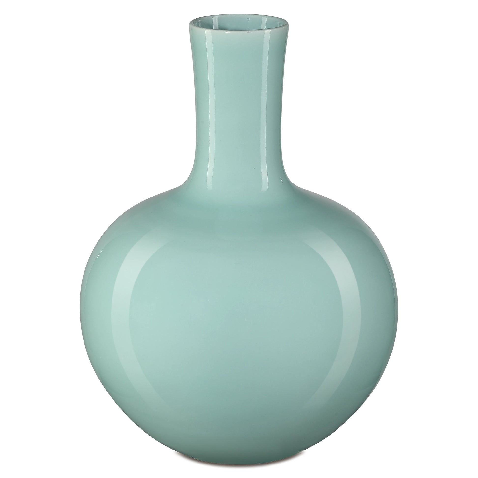 Celadon Green Straight Neck Vase by Currey and Company in celadon green. Made from porcelain in a modern style.