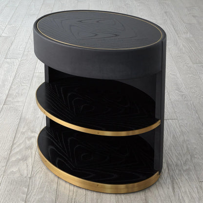 Ellipse Bedside Cabinet by Global Views in black. Made from poplar, oak, black lacquer in a modern style.