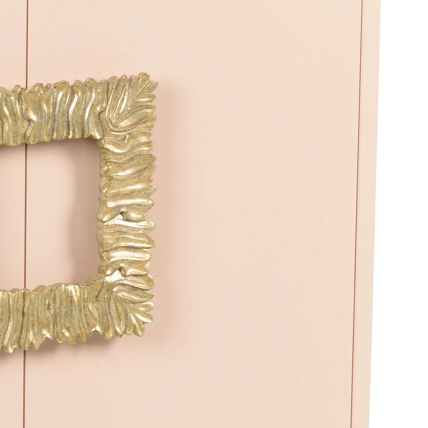 002 SR-385896 | Closeup | Maddox Cabinet by Wildwood in pink, antique gold leaf. Made from wood in a modern style.