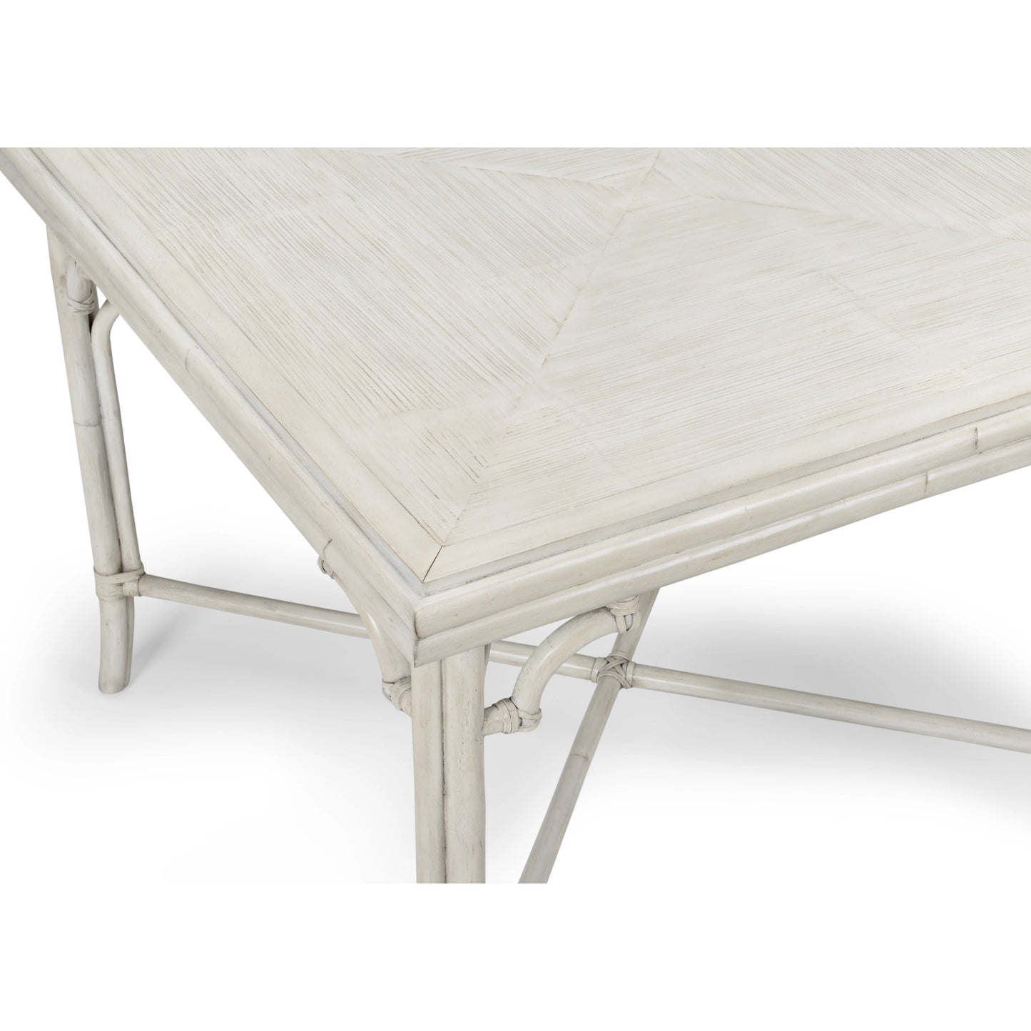 002 SR-384873 | Closeup | Boca Game Table by Wildwood in whitewash, gray. Made from rattan, crushed bamboo in a transitional style.