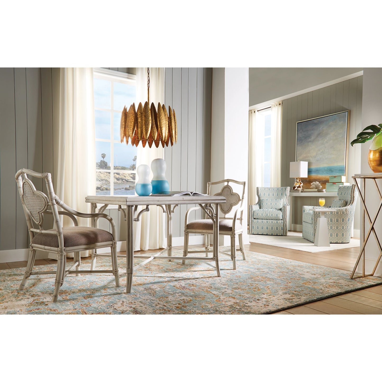 003 SR-384873 | Lifestyle | Boca Game Table by Wildwood in whitewash, gray. Made from rattan, crushed bamboo in a transitional style.