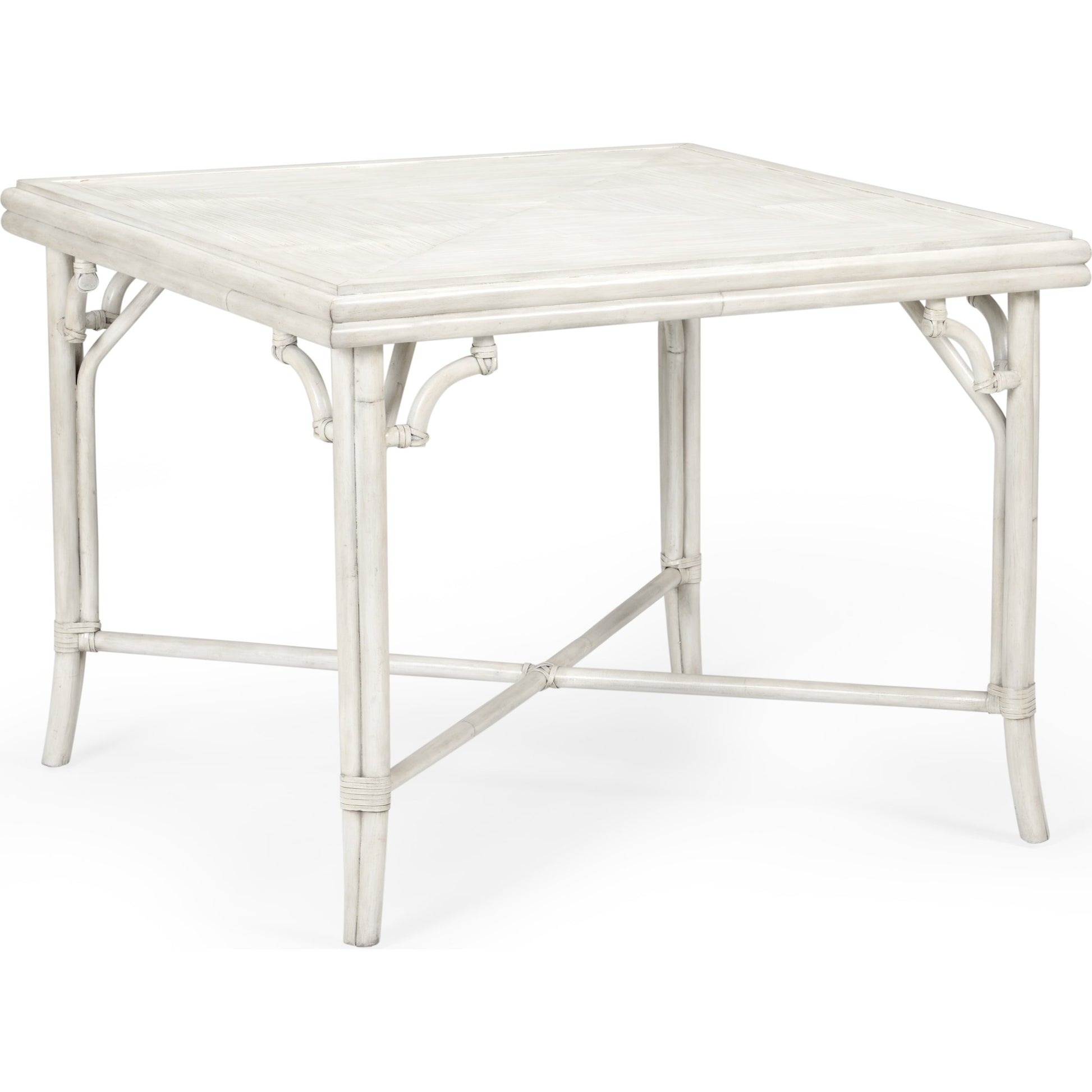 Boca Game Table by Wildwood in whitewash, gray. Made from rattan, crushed bamboo in a transitional style.