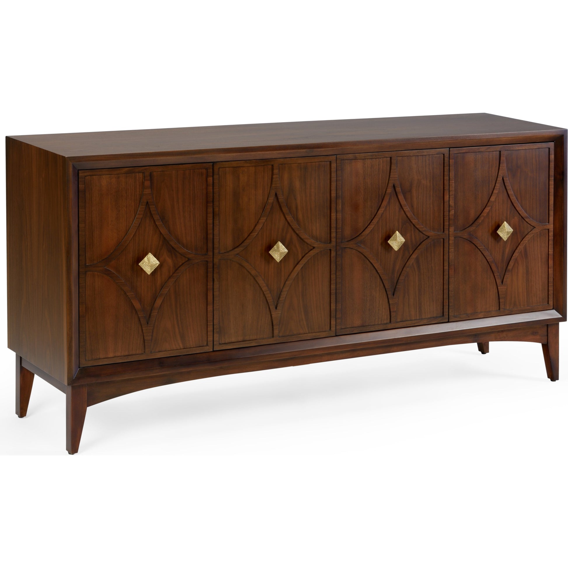 Diamond Sideboard by Wildwood in walnut veneer, brass. Made from wood in a modern style.