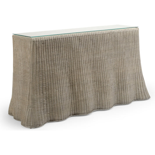 Savannah Console by Wildwood. Made from wicker, rattan, glass in a modern style.