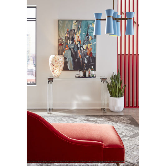 Bowen Console by Wildwood in clear, polished nickel. Made from acrylic, steel in a modern style.