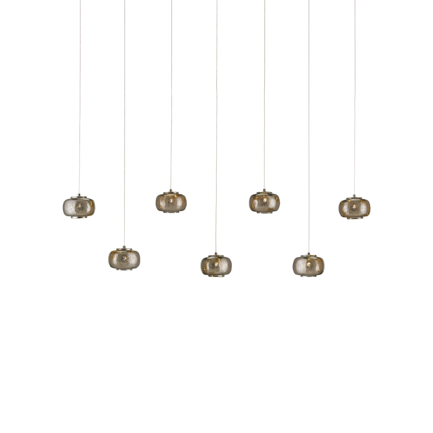 003 SI-1924106 | Additional Silo | Pepper Rectangular 7-LIGHT Multi-Drop Pendant by Currey and Company in nickel, silver. Made from nickel, metal in a modern style.