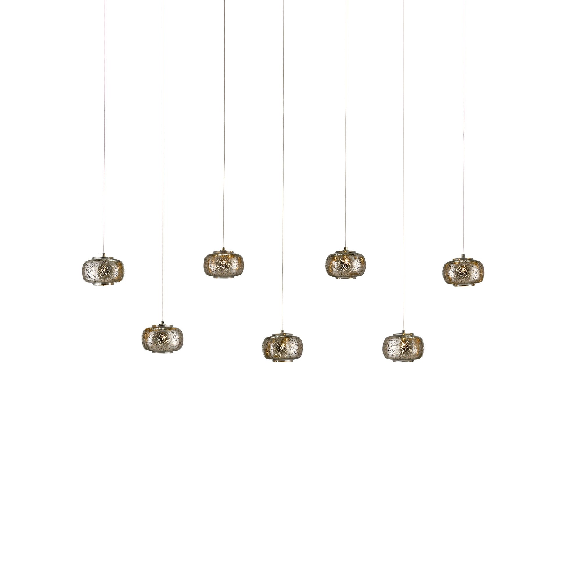 Pepper Rectangular 7-LIGHT Multi-Drop Pendant by Currey and Company in nickel, silver. Made from nickel, metal in a modern style.