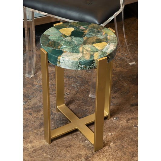 Jasper Accent Table by Wildwood in natural multi green, antique gold. Made from stone in a eclectic & global style.
