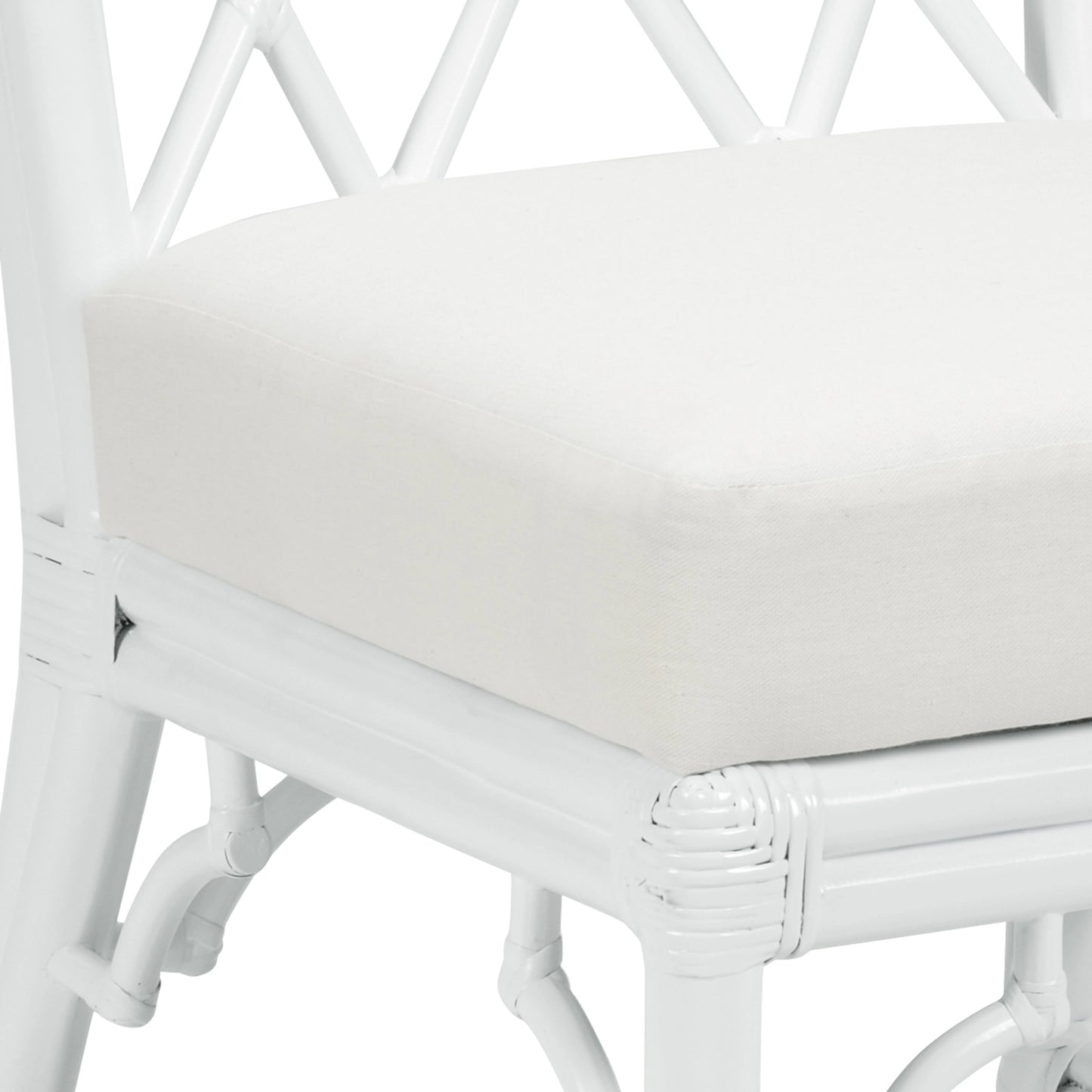 002 SR-782829 | Closeup | Wild Palm Side Chair by Wildwood in white, off white. Made from rattan, fabric in a coastal style.