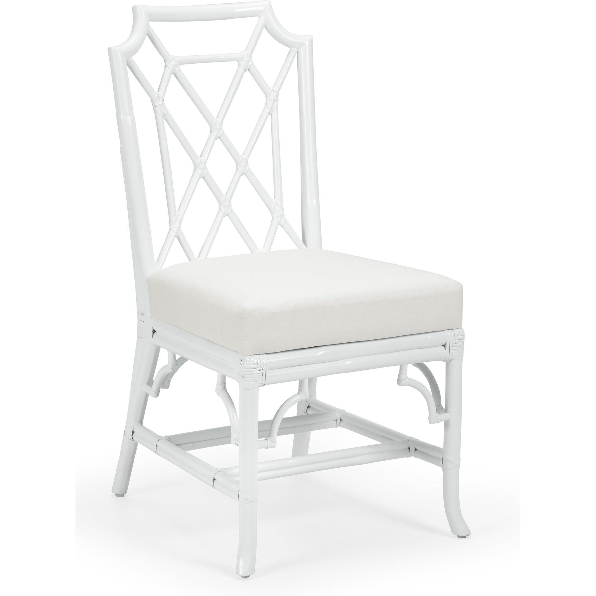 Wild Palm Side Chair by Wildwood in white, off white. Made from rattan, fabric in a coastal style.