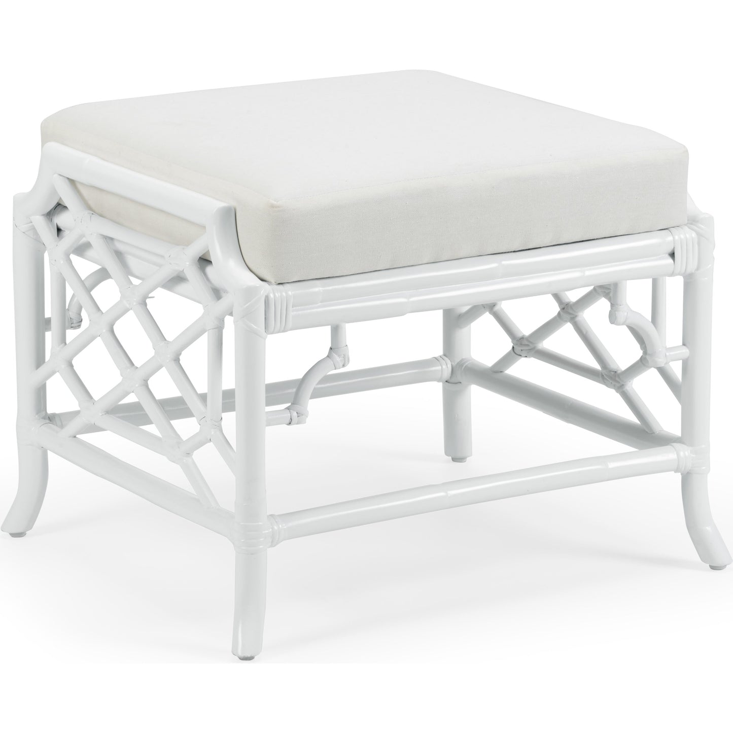 001 SR-782826 | Primary Silo | Wild Palm Ottoman by Wildwood in white, off white. Made from rattan, fabric in a coastal style.