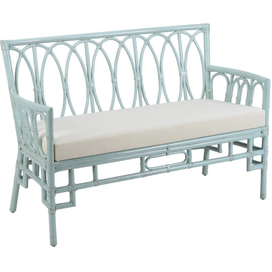 Camilla Settee by Wildwood in green, white. Made from rattan, fabric in a eclectic & global style.