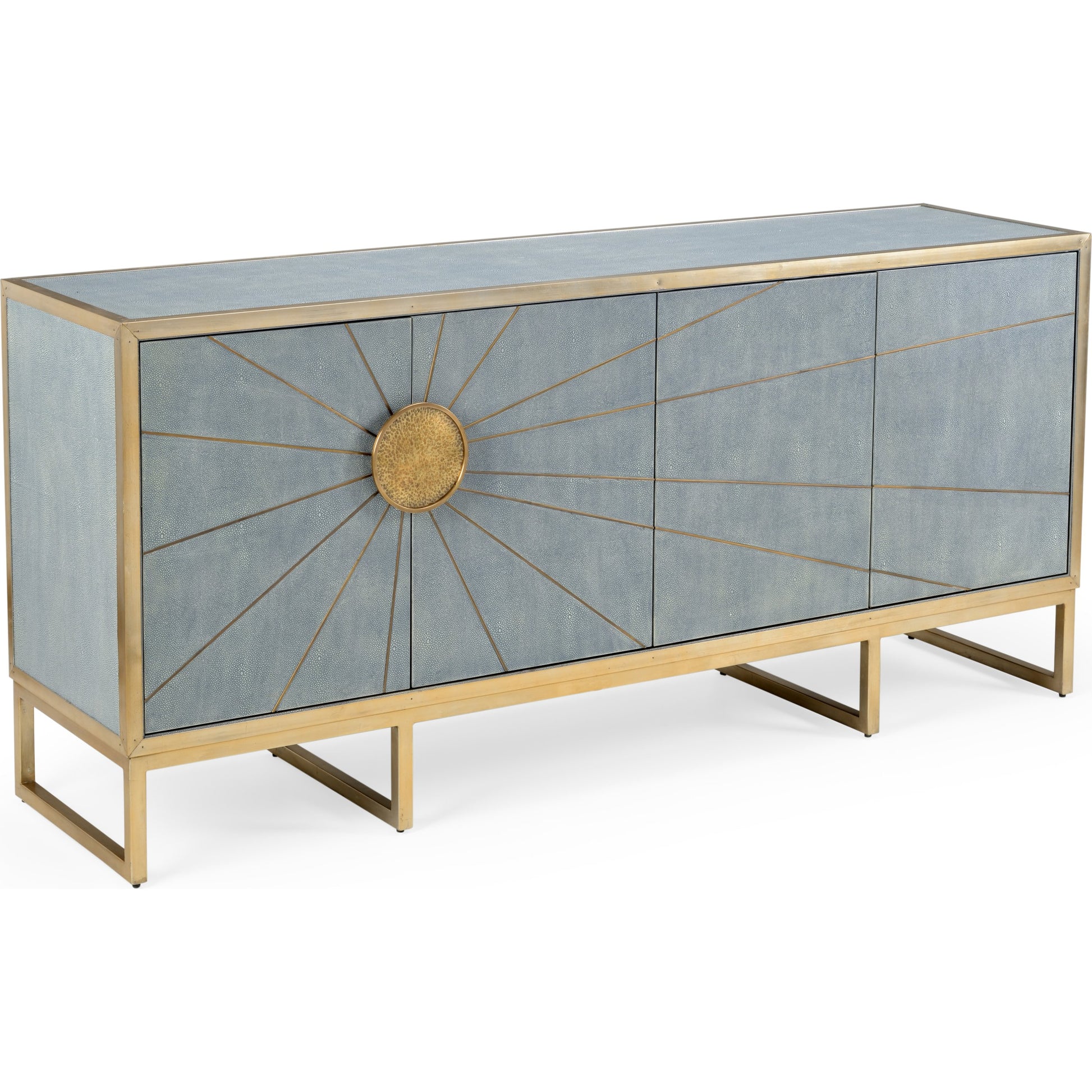 Ray's Edge Cabinet by Wildwood in faux gray shagreen, antique. Made from wood, brass in a traditional style.