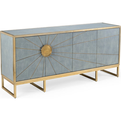 Ray's Edge Cabinet by Wildwood in faux gray shagreen, antique. Made from wood, brass in a traditional style.