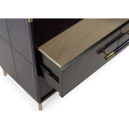 Bruce Blue Chest by Wildwood in midnight, antique brass. Made from leather in a transitional style.