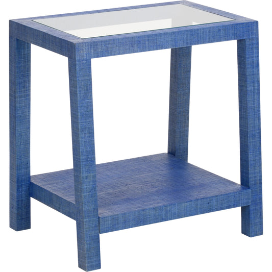 Gaston Side Table by Wildwood in blue. Made from wood, glass in a coastal style.
