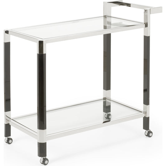 Black Acrylic Bar Cart by Wildwood in black, silver, clear. Made from metal, acrylic, glass in a transitional style.