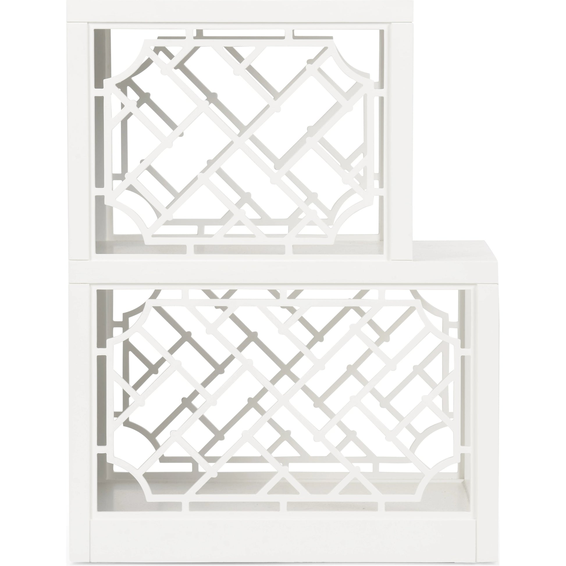 Chip Side Shelf Table by Wildwood in chantilly lace, chrome green. Made from wood in a modern style.