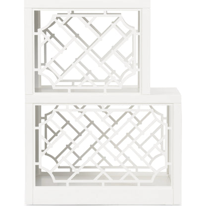 Chip Side Shelf Table by Wildwood in chantilly lace, chrome green. Made from wood in a modern style.