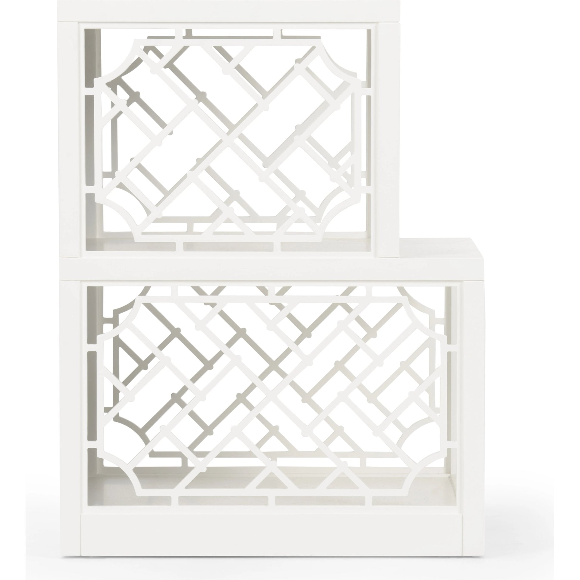 Chip Side Shelf Table by Wildwood in chantilly lace, chrome green. Made from wood in a modern style.