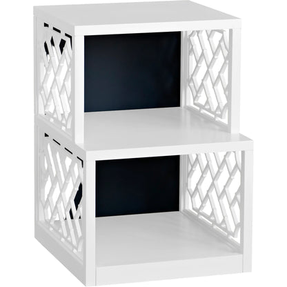 Chip Side Shelf Table by Wildwood in chantilly lace, chrome green. Made from wood in a modern style.