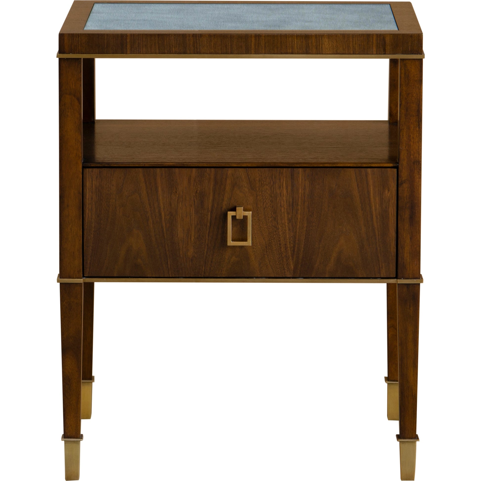 Brady Bedside Table by Wildwood in walnut , antique mirrored glass. Made from unique in a modern style.