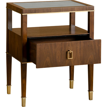 Brady Bedside Table by Wildwood in walnut , antique mirrored glass. Made from unique in a modern style.