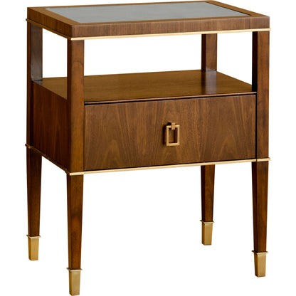 Brady Bedside Table by Wildwood in walnut , antique mirrored glass. Made from unique in a modern style.