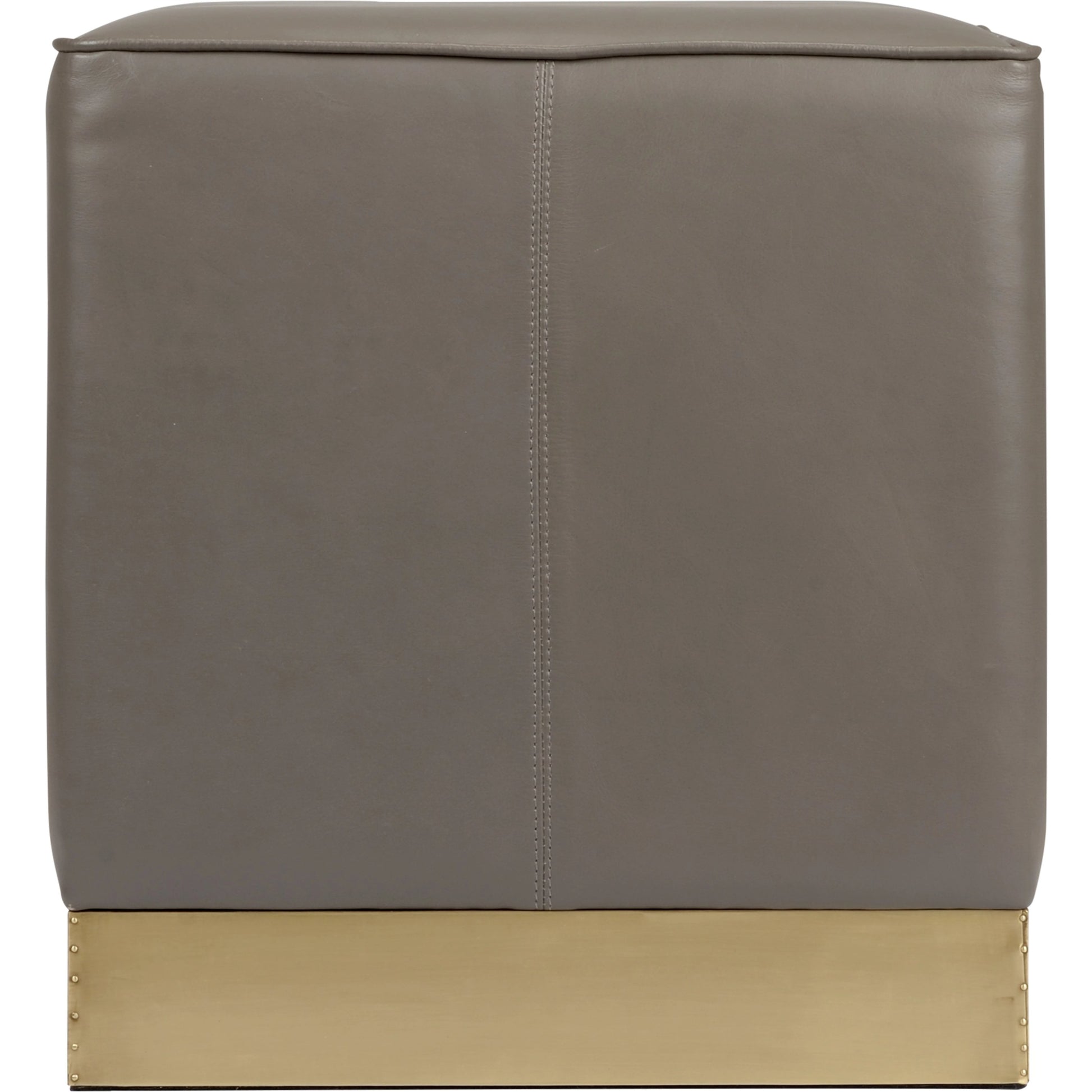 Dorian Stool by Wildwood in gray, antique brass. Made from leather/steel in a modern style.