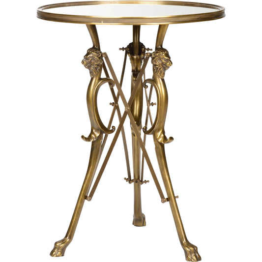 Lion in the Library Table by Wildwood in gold. Made from brass/glass in a modern style.
