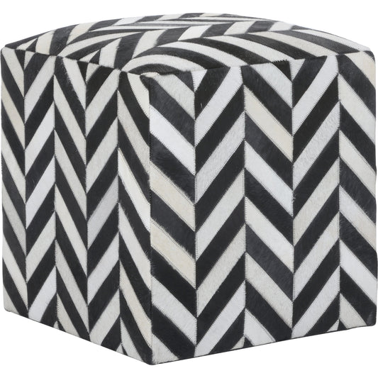 Herring Wish Bone Pouf by Wildwood in black, white. Made from hair on hide in a modern style.