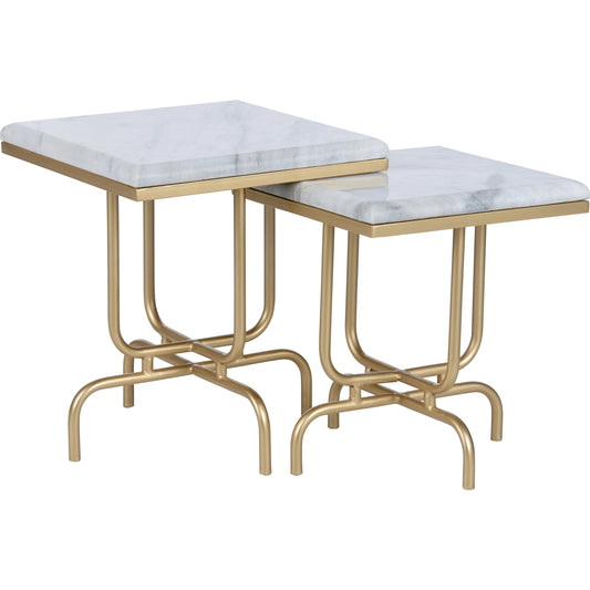 Stand by Me Tables by Wildwood in white, gray, gold. Made from marble in a modern style.