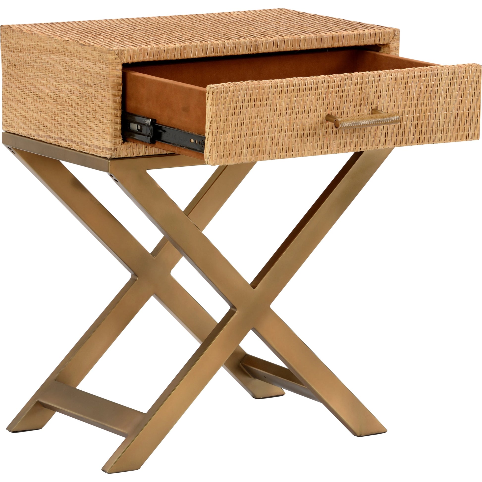 Vieux Carre End Table by Wildwood in natural, clear, bronze. Made from wood/woven rattan/glass in a cottage & farmhouse style.