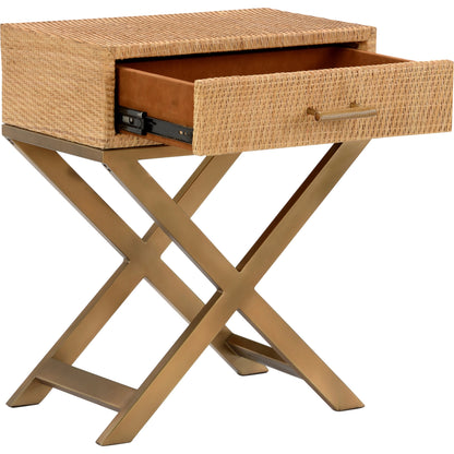 Vieux Carre End Table by Wildwood in natural, clear, bronze. Made from wood/woven rattan/glass in a cottage & farmhouse style.