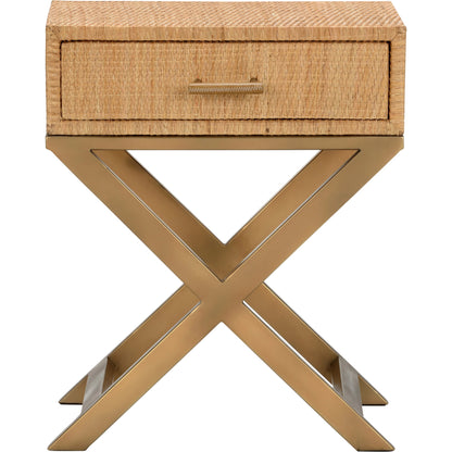 Vieux Carre End Table by Wildwood in natural, clear, bronze. Made from wood/woven rattan/glass in a cottage & farmhouse style.