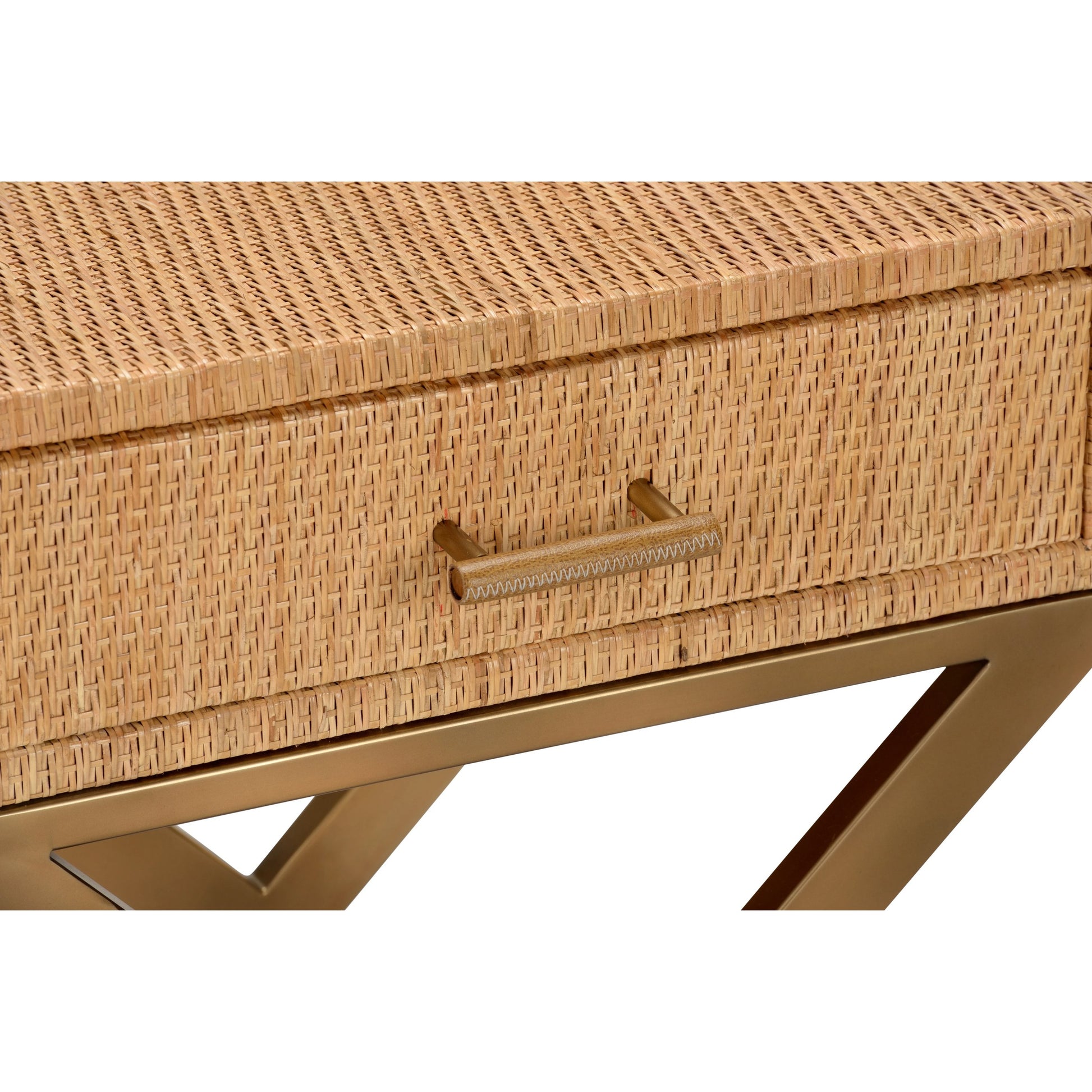 Vieux Carre End Table by Wildwood in natural, clear, bronze. Made from wood/woven rattan/glass in a cottage & farmhouse style.