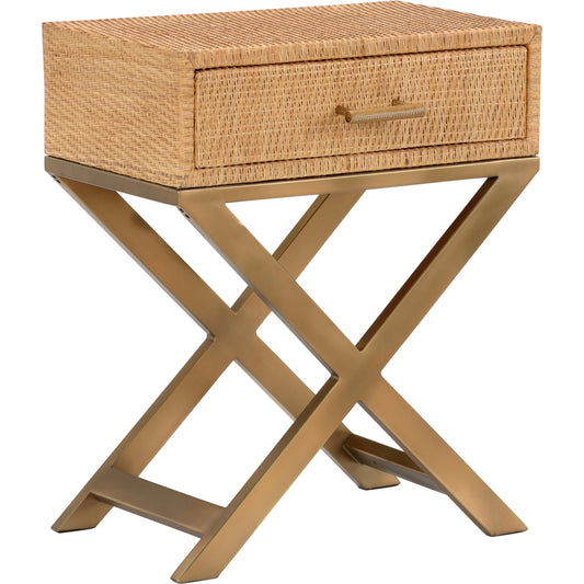 Vieux Carre End Table by Wildwood in brown. Made from wood/woven rattan/glass in a cottage & farmhouse style.